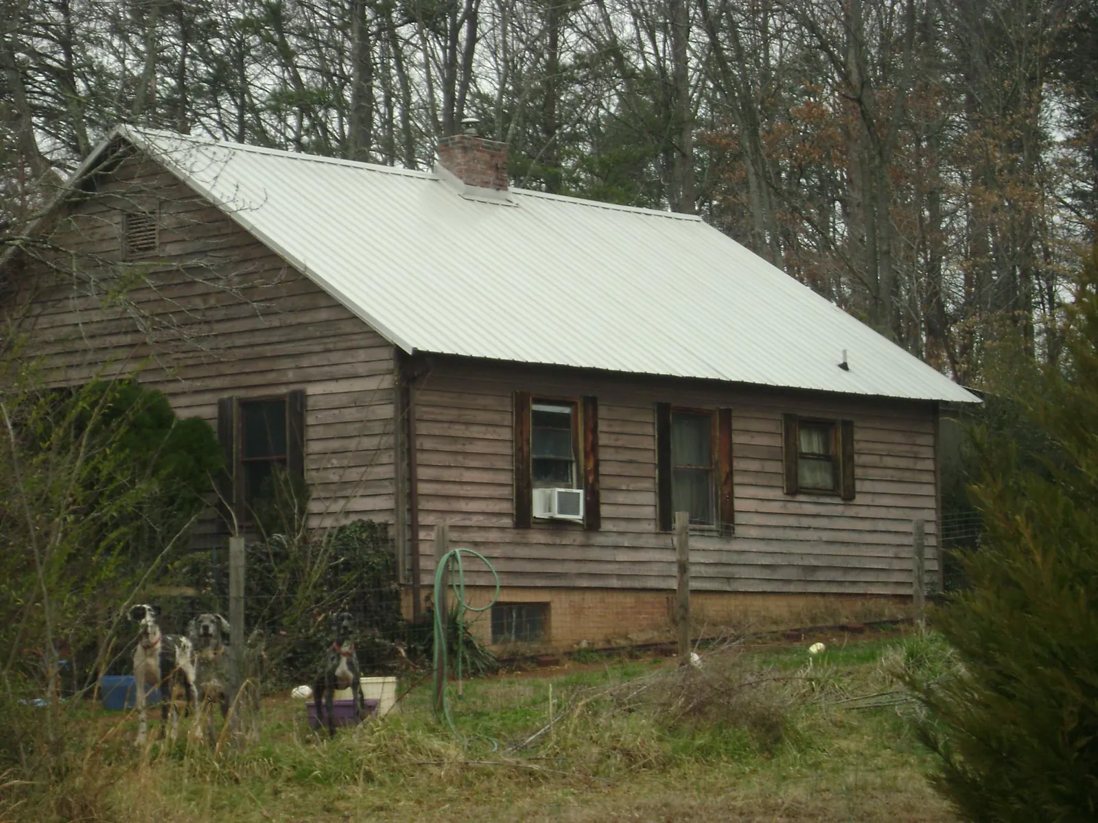 White metal roof on an old wood sided farmhouse, from a Metal Roof Installation job in Saint Marys